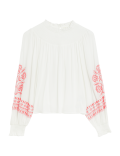 Embroidered Funnel Neck Blouse