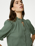 Pure Cotton Textured Notch Neck Blouse