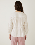 Linen Rich Embroidered V-Neck Blouse