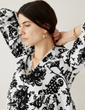 Linen Rich Floral V-Neck Blouse