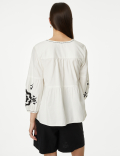 Pure Cotton Embroidered V-Neck Blouse