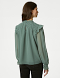Shirred High Neck Frill Detail Blouse