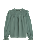 Shirred High Neck Frill Detail Blouse