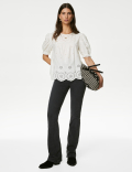 Pure Cotton Broderie Puff Sleeve Blouse