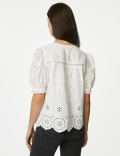 Pure Cotton Broderie Puff Sleeve Blouse