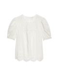Pure Cotton Broderie Puff Sleeve Blouse