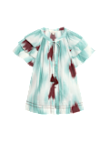 Cotton Rich Printed Tie Neck Frill Detail Top