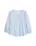 Pure Cotton V-Neck Pintuck Blouse