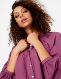Pure Cotton Blouson Sleeve Blouse