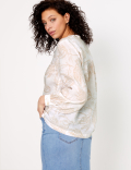Linen Blend Printed Long Sleeve Blouse