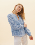 Pure Cotton Floral Blouson Sleeve Blouse
