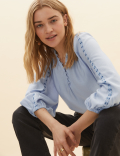 Embroidered Relaxed Blouson Sleeve Blouse
