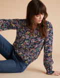 Floral High Neck Long Sleeve Popover Blouse