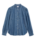 Tencel™ Denim Embroidered Ruffle Blouse