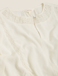 Modal Blend Lace Insert Waisted Blouse
