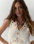Satin Lace Scallop Trim Cami Top