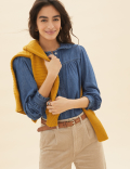 Denim Collared Blouson Sleeve Blouse