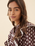 Pure Cotton Printed Lace Insert Blouse