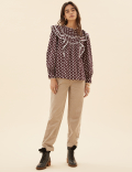 Pure Cotton Printed Lace Insert Blouse
