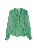 Ruffle V-Neck Long Sleeve Blouse