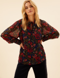 Floral Tie Neck Ruffle Long Sleeve Blouse