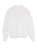 Frill Neck Lace Insert Blouse