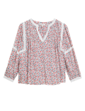 Floral Notch Neck 3/4 Sleeve Popover Blouse