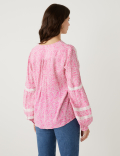 Floral Lace Tie Neck Long Sleeve Blouse