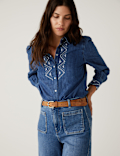 Denim Embroidered Long Sleeve Shirt