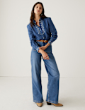Denim Embroidered Long Sleeve Shirt