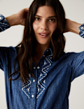 Denim Embroidered Long Sleeve Shirt