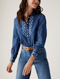Denim Embroidered Long Sleeve Shirt