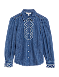 Denim Embroidered Long Sleeve Shirt