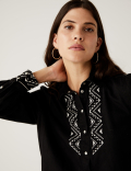 Denim Embroidered Long Sleeve Shirt