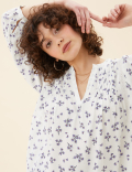 Floral V-Neck 3/4 Sleeve Popover Blouse