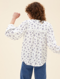Floral V-Neck 3/4 Sleeve Popover Blouse
