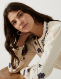 Pure Cotton Embroidered Long Sleeve Blouse