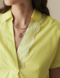 Pure Cotton Oversized Collared Lace Detail Blouse