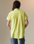 Pure Cotton Oversized Collared Lace Detail Blouse