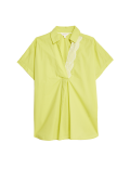 Pure Cotton Oversized Collared Lace Detail Blouse