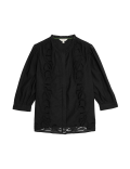 Cotton Rich Embroidered Frill Detail Blouse