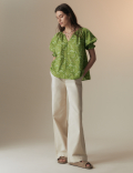 Pure Cotton Blouson Sleeve Relaxed Blouse