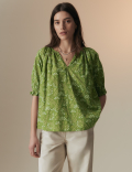 Pure Cotton Blouson Sleeve Relaxed Blouse
