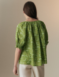 Pure Cotton Blouson Sleeve Relaxed Blouse