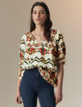 Pure Cotton Blouson Sleeve Relaxed Blouse