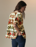 Pure Cotton Blouson Sleeve Relaxed Blouse