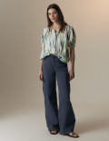 Cupro Rich Printed Short Sleeve Blouse