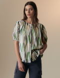 Cupro Rich Printed Short Sleeve Blouse