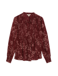 Satin Printed Pleated Tie Neck Blouse
