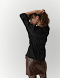 Crinkle Metallic Shirred Blouse